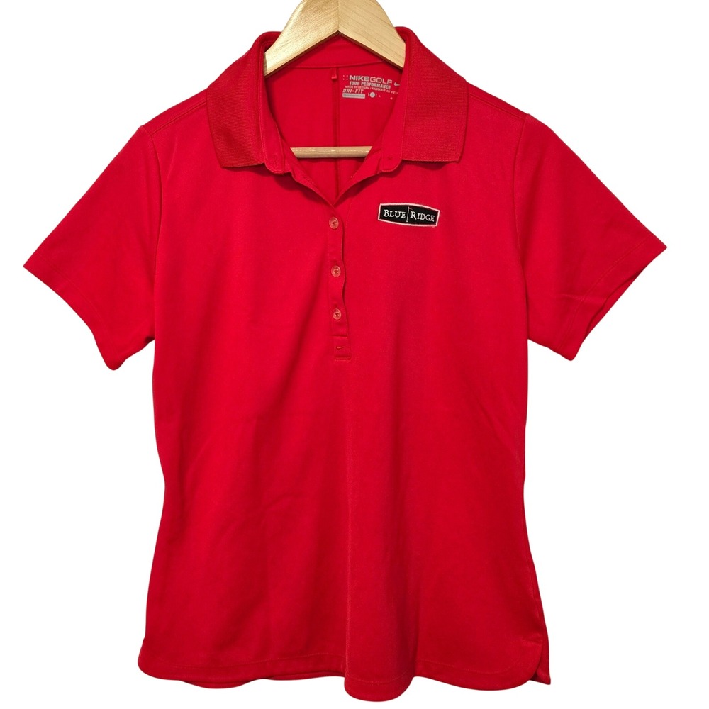 Nike Golf Tour Performance Womens Size L Polo Shirt Red Dri-Fit Blue Ridge